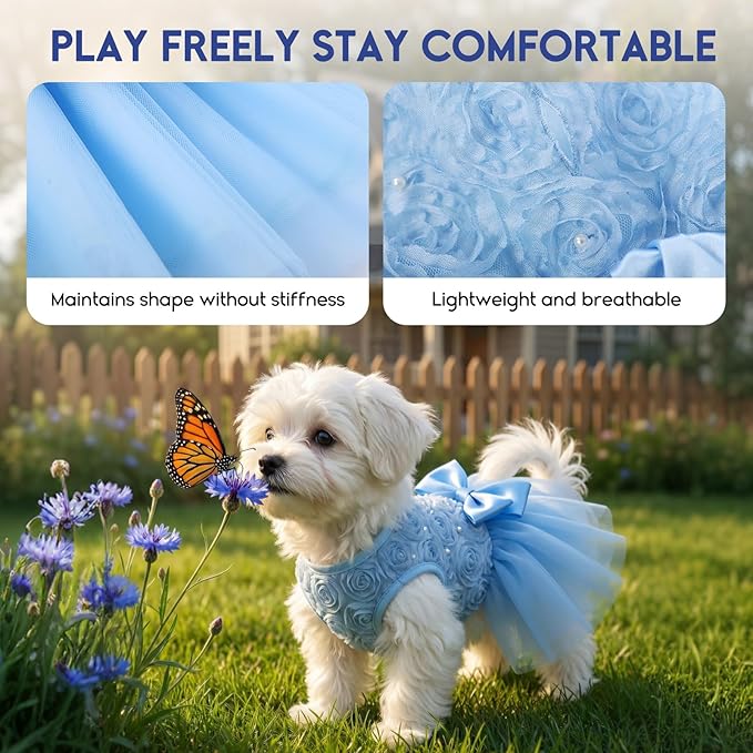 ASENKU Dog Dress Pet Wedding Dress Princess Lace Puppy Birthday Party Outfit Formal Apparel Girl for Small Medium Dogs Cats (X-Small, Blue)