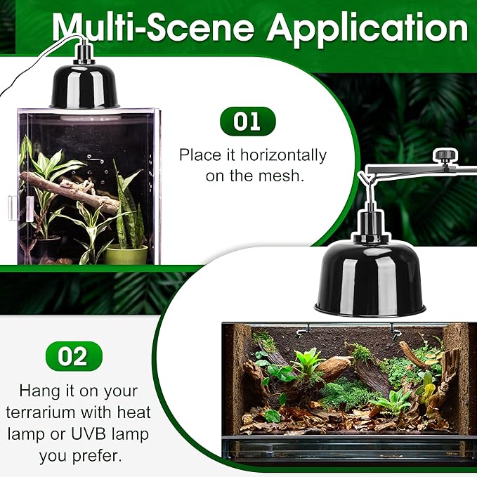 2 Pack Reptile Dome Lamp Cover Light Shade, 8.5 Inch Deep Reptile Dome Light Fixture, Aluminum for Reptile Terrarium with Ceramic Socket and Individual Switch (Bulbs Not Included)