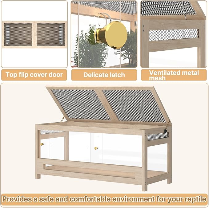 80 Gallon 4x2x2 Reptile Enclosure – Large Acrylic & Wood Tank with Mesh Lid – Spacious Habitat for Bearded Dragon, Snake or Lizard