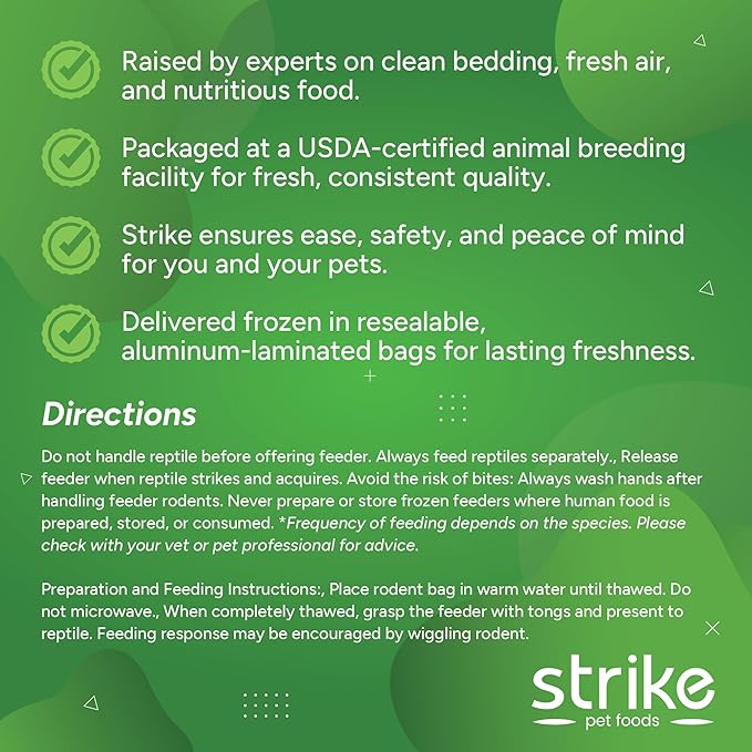 STRIKE Hopper Frozen Mice for Snake Food, Ideal Size Feeder Mice for Juvenile Ball Pythons, Large Carnivorous Lizards, Adult King Snakes and Rosy Boas (7.5-10 Grams) (1.5-2.25 inches), 25 Count