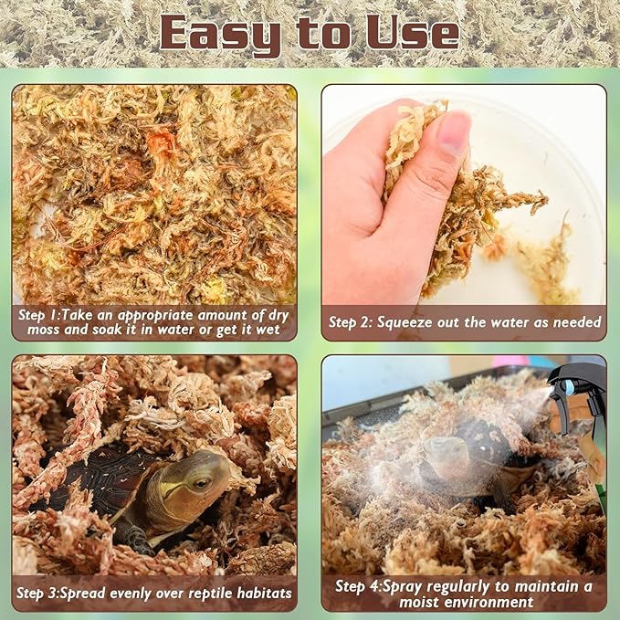ZeeDix 6 OZ Long Fiber Sphagnum Moss for Reptiles, 8QT Natural Dried Terrarium Reptile Moss Bedding Substrate for Leopard Gecko, Tortoise, Snakes, Frogs, Ball Python & Other Reptiles