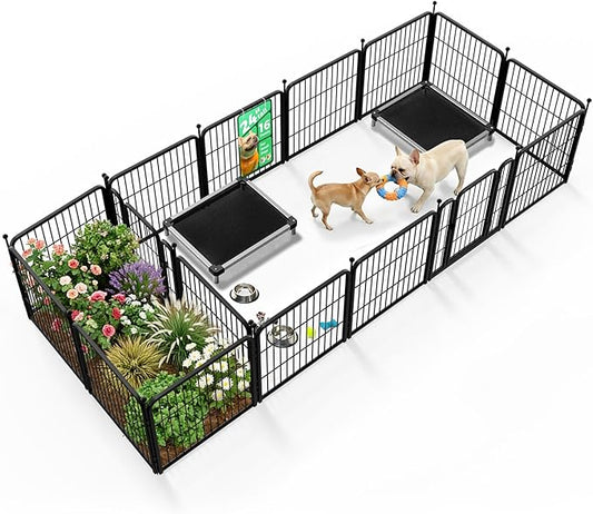 FXW Rollick Unleashed Dog Playpen for Indoor, Yard, RV Camping, 24 inch 16 Panels Dog Pen with Connectors (Pack of 2) for Small and Puppy Dogs, Black│Patented