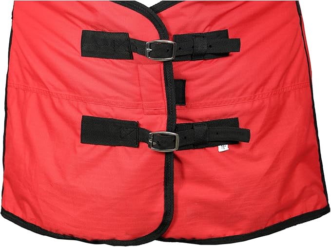 Horse Blanket 600D Ripstop Winter Turnout Blanket, 250 GSM Polyfill, 100% Waterproof & Breathable, Cold Weather Horse Blanket with Secure Fit Red/Black, Size 78