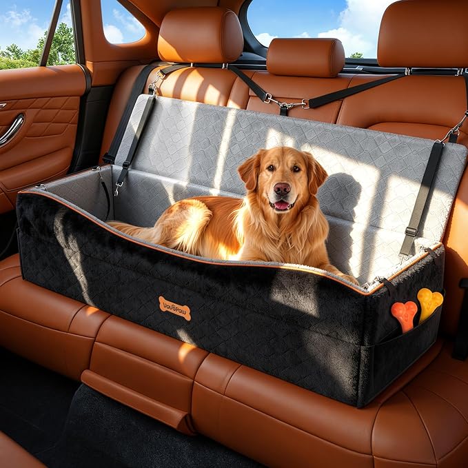 VavoPaw Car Seat for Large Dog, Dog Booster Seats for 2 Medium or 3 Small Dogs Under 100Lbs, Pet Car Seats with 2 Safety Leashes, Dogs Sofa Bed Cushion Add Thick Sponge, Pet Cars Carrier for Travel