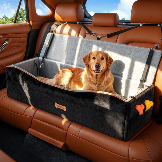 VavoPaw Car Seat for Large Dog, Dog Booster Seats for 2 Medium or 3 Small Dogs Under 100Lbs, Pet Car Seats with 2 Safety Leashes, Dogs Sofa Bed Cushion Add Thick Sponge, Pet Cars Carrier for Travel