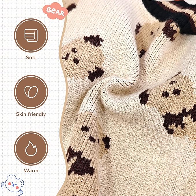 ABRRLO Small Dog Sweaters Cute Bear Dog Cardigans Clothes for Small Medium Dogs Boy Girl Puppy Cat Knitting Cardigan Outfits Dogs Winter Coats Warm Pet Doggy Clothes Soft Knitwear (Beige, Small)
