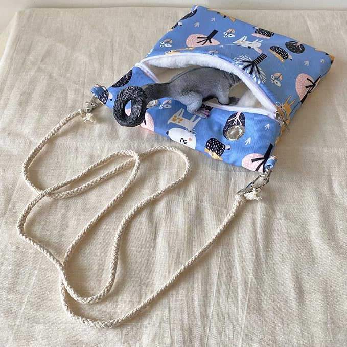 Faux Rabbit Fur Sugar Glider Bonding Carry Pouch Portable Small Animal Carrier Bag Small Animal Bonding Crossbody Strap for Hamster Rat Gerbil with Vent (Blue)