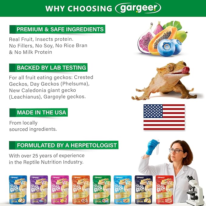 Gargeer 'Picky Geck' Rainforest Mist - Premium Crested Gecko Food | Immune & Digestion Support with Banana, Papaya, Fig & Blueberry | No Fillers - Only Premium Ingredients | 2oz | Made in USA