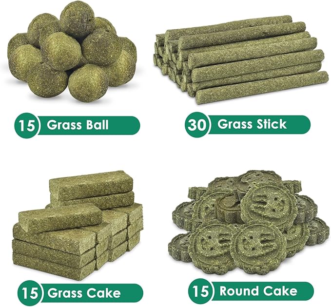 ERKOON 75Pcs Bunny Chew Toys, 100% Natural Timothy Hay Biscuit&Treats Sticks, Chew Toy for Teeth for Rabbit Chinchilla Guinea Pig Hamster Gerbil Squirrel, 25.5oz