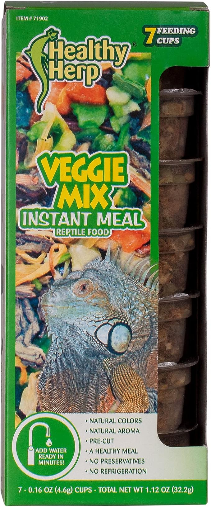 Healthy Herp Veggie Mix Instant Meal for Reptiles - Nutritious Bearded Dragon Accessories, Bearded Dragon Food - Made in USA - Quick Prep, for Box Turtles, Lizards, Tortoises - 7 x 0.16 oz (4.6g) Cups