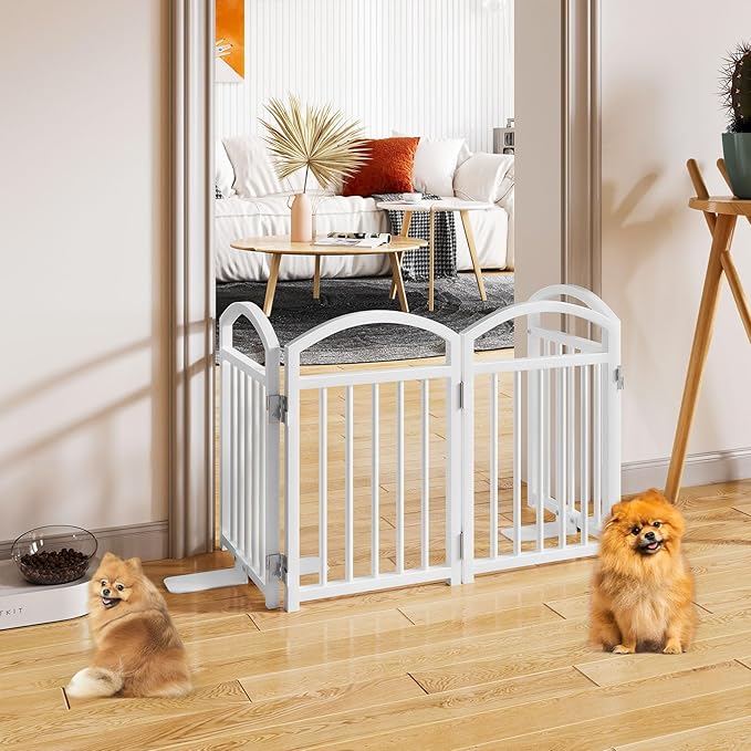 Snughome Short Dog Gate Indoor, 19.69" H Freestanding Small Dog Door Gates with Support Feet, Expands Up to 48" Wide Foldable Pet Gates for Doorway, 4 Panel Folding Pet Door Pet Fence for Puppy, White