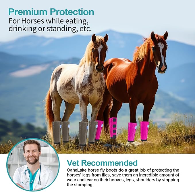 Mesh Horse Fly Boots Set of 4, Loose Fitting Leggings for Horses, Reduce Stressful Stomping, Breathable Adjustable and Universal Fit for 4 Legs, Reliable Stay Put (Pink)