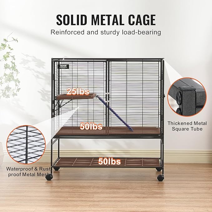 VEVOR 39" Rolling Metal Ferret Cage, Large 2-Tier Cage, Small Animal Cage with Ramps & Tray, Easy to Set up for Pet Mice, Hamster, Guinea Pig, Chinchilla, Squirrel, Hedgehogs, Bunny