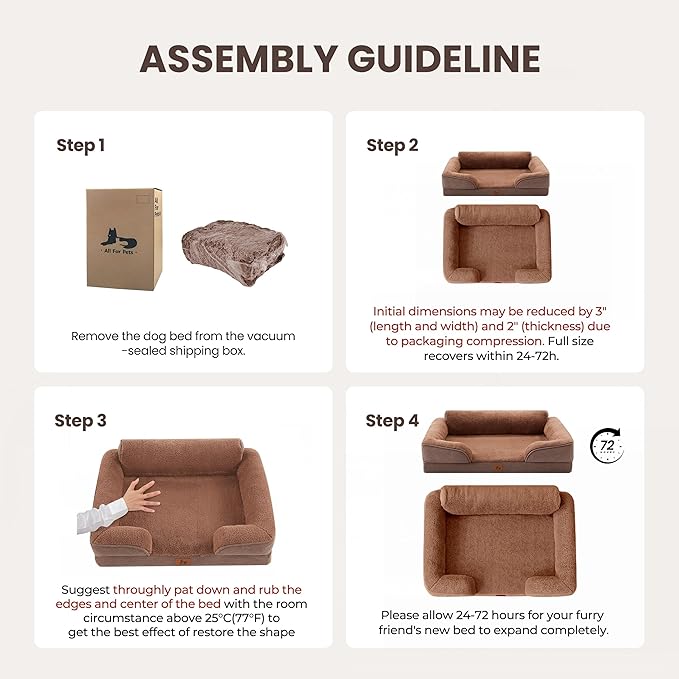 XL Orthopedic Dog Beds for Large Dogs, Waterproof Egg-Crate Foam Pet Couch Bed with Soft Sides, Non-Slip Dog Sofa with Fleece Removable Washable Cover, 42" L Supportive Pet Sofa, Brown