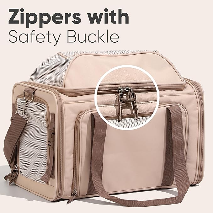 FUKUMARU Cat Carrier with Wheels, 18x11x11 Expandable Soft Cat Travel Carrier, Airline Approved Dog Carrier, Sturdy Rolling Cat Carrier with Anti-Scratch Mesh, Escape-Proof Pet Carrier for Cat, Pink