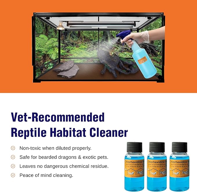CAROLINACUSTOMCAGES 3 Refills of 32 oz Each, Chlorhexidine Solution 2%, Chlorhexidine Cleaning Solution, Chlorhexidine Spray for Reptile Habitats