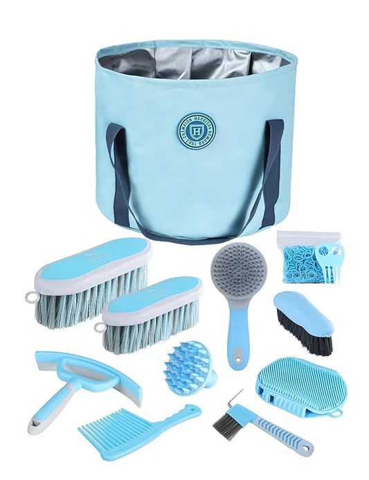 Horse Grooming Kit, 9-Piece Grooming Tools Set for Daily Horse Care – Includes All Essential Tools for Everyday Grooming Soft Blue
