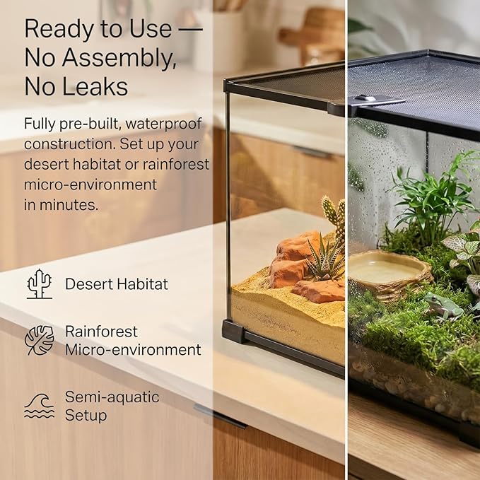 Small Glass Reptile Enclosure,8x8x6 Tarantula Enclosure with Lockable Sliding Screen Top - Full View Insects Breeding Box Small Amphibians Cage for Leopard Gecko, Frog, Hermit Crab, Isopods