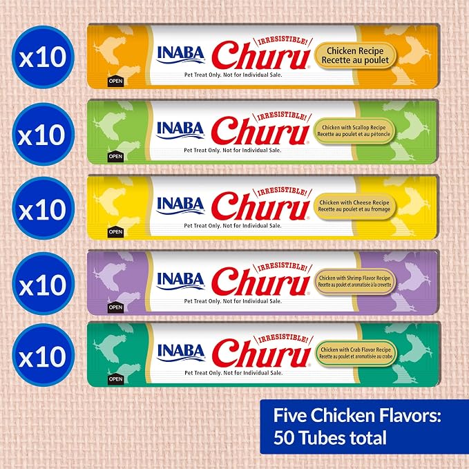 INABA Churu Cat Treats, Lickable, Squeezable Creamy Purée Cat Treat with Green Tea Extract & Taurine, 0.5 Ounces Each Tube, 50 Tubes, Chicken Variety - Image 6