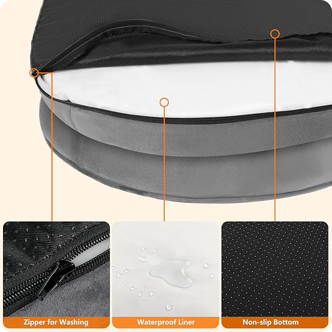 Dwanton Orthopedic Dog Bed for Medium Dogs with Gel Memory Foam, Waterproof Dog Sofa, Washable Pet Bed with Four Sided Bolster Cushion, Removable Cover & Non-Slip Bottom, 36", Dark Gray