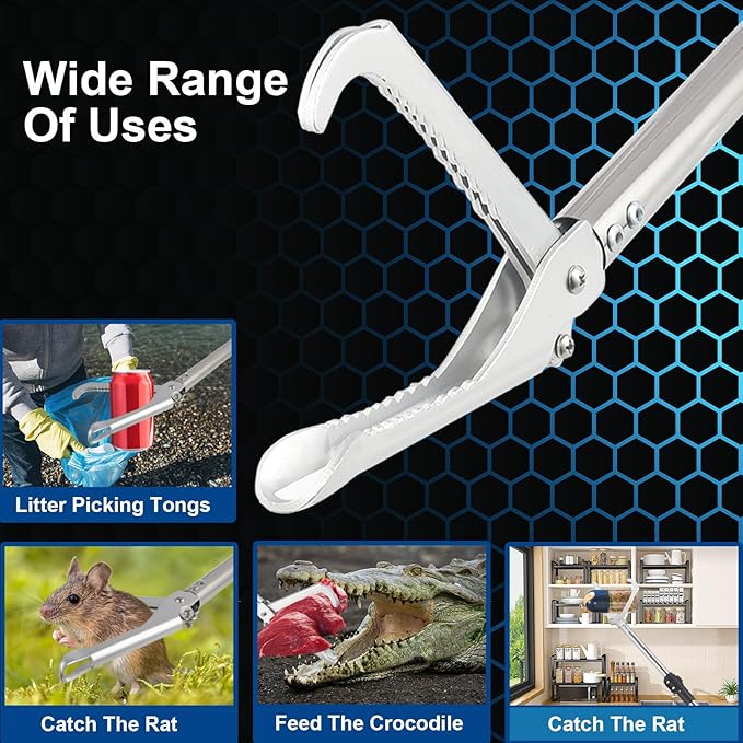 Snake Grabber Reacher Tool, 69" Snake Catcher Tongs Long Handle Heavy Duty Reptile Rattlesnake Catch Tongs Snake Tool Wide Jaw Stainless Steel Sponge Wrapped Handle (Blue)
