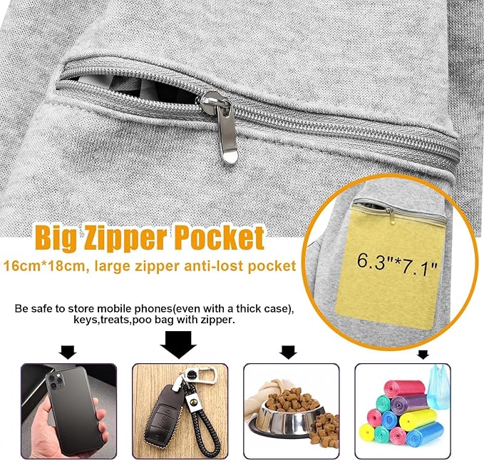 Tomkas Small Dog Sling Carrier - Zipper Pocket & Adjustable Strap & Zip Pocket - for 3-10 lbs Pets (Grey, M - Zipper Pocket & Classic Strap)