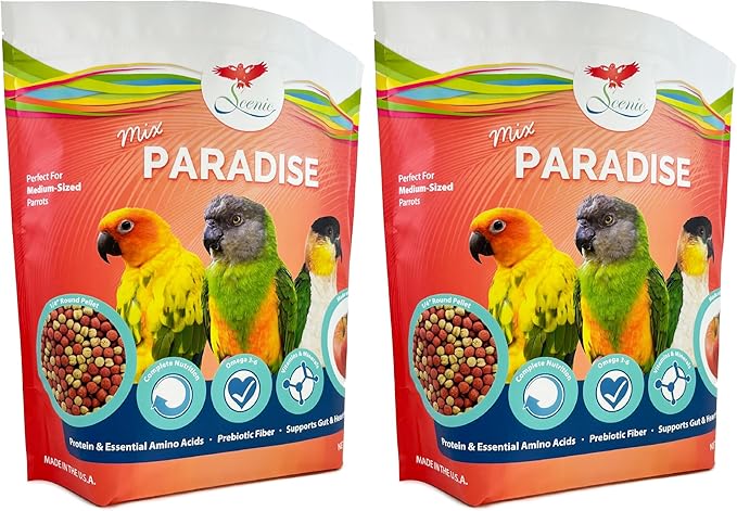 Scenic Mix Paradise Medium Parrot Food - 7 lb (2 x 3.5 lb Bags) - 1/4" Bird Pellets - Complete Nutrition for Sun Conures, Pionus, Senegals, Caiques & More
