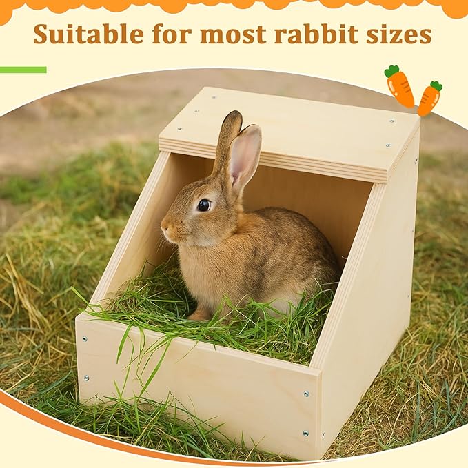 Maxcheck 1 Pack Wood Rabbit Nesting Box, 14x8x8 Inch Wooden Hutch Hideout for Breeding, Natural Burrow Den Alternative for Rabbits & Small Animals