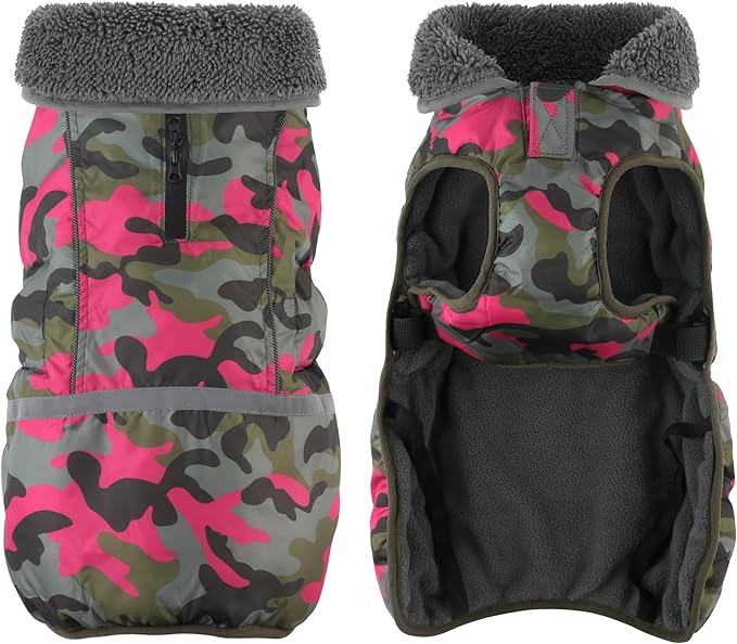 Dogcheer Warm Dog Coat, Waterproof Dog Jacket Reflective Adjustable Puppy Winter Coat with Buckle, Christmas Pet Snow Jacket Turtleneck Fleece Sweater for Small Medium Large Dogs - Camo Pink, M