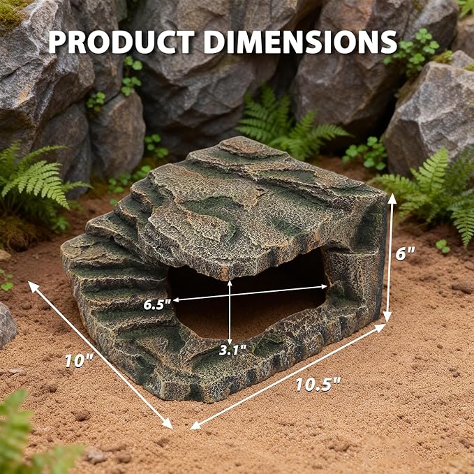 Extra Large Resin Reptile Cave Hideout, Rock-Style Basking Platform, Aquarium and Terrarium Decor, Ideal for Reptiles, Amphibians, and Fish