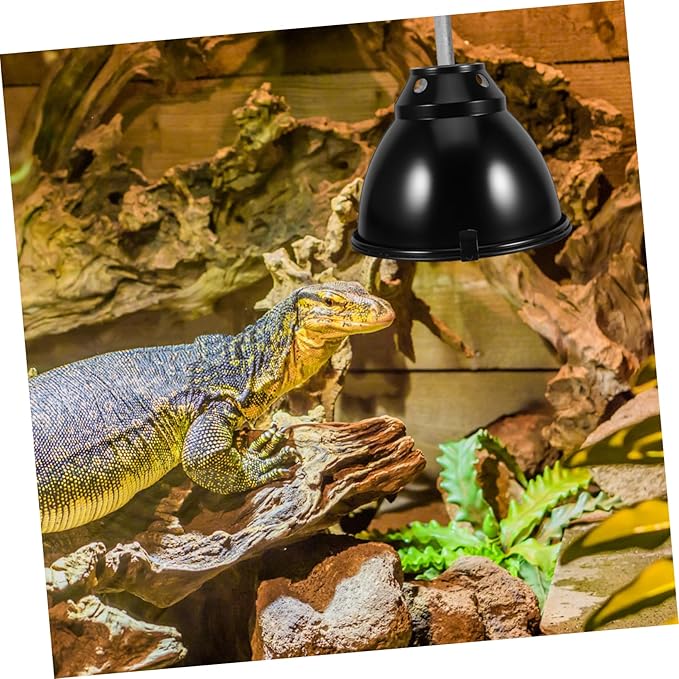 1 Set Reptile Light Fixture, Aluminum Heat Lamp Shade, Anti-Scald Protection Cover for Basking Bulbs, UV UVB Dome Light Guard for Lizards, Tortoise Habitat, Terrarium Tank Accessories, Black