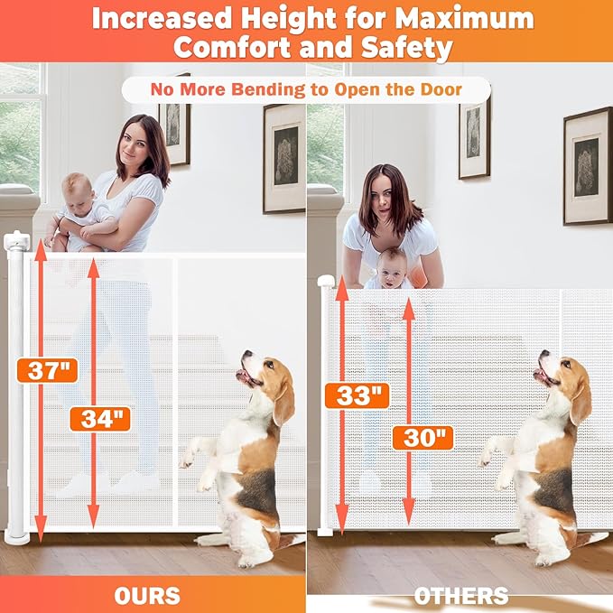 Retractable Baby Gates for Stairs, 78" Wide Retractable Dog Gate Pet Gate, 34" Extra Tall Child Safety Gate Toddler Mesh Gate with Support Rods for Doorways, Hallways, Deck, Porch, Indoor, Outdoor