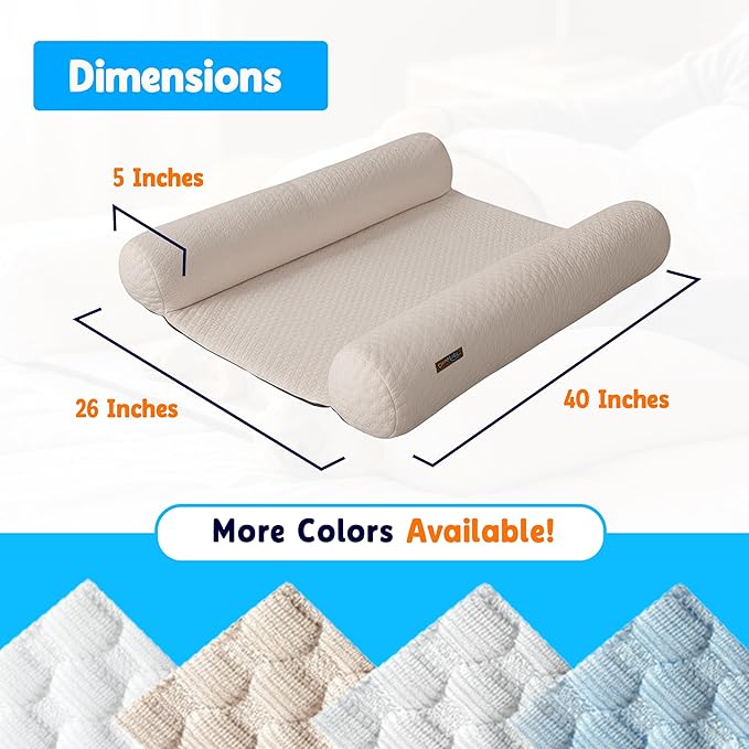 DenMate - On-Bed Dog Bed for Medium/Large Dogs (26x40), Stabilizing 100% Cotton Bolsters for Night Movement, Improves Comfort & Sleep for Dogs & Owners, Machine Washable Pet Mattress (Cream/Brown)