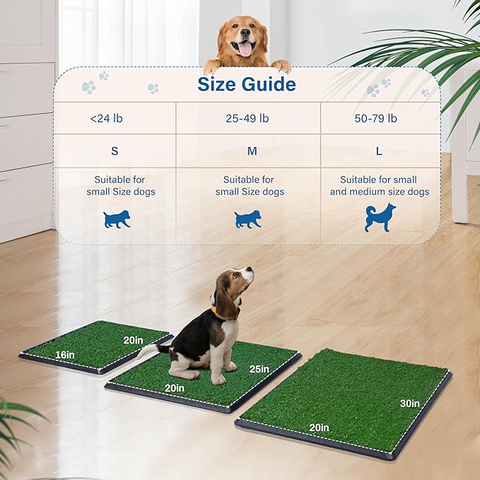FluffyDream Dog Grass Pad with Tray, 16“x20 Artificial Grass for Dogs Potty, 3 Layered System Dog Potty Training Pad, Odor Free, Dogs Litter Box for Indoor Balcony