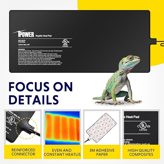 iPower Reptile Heating Pad, Under Tank Heater, Waterproof Terrarium Heat Mat 8X18 Inch, for Turtle, Lizard, Frog, Snake and Other Reptiles