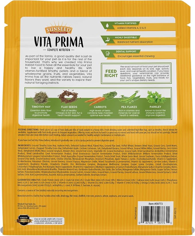 Sunseed Vita Prima Complete Nutrition Adult Rabbit Food, 4 LBS (Pack of 2)