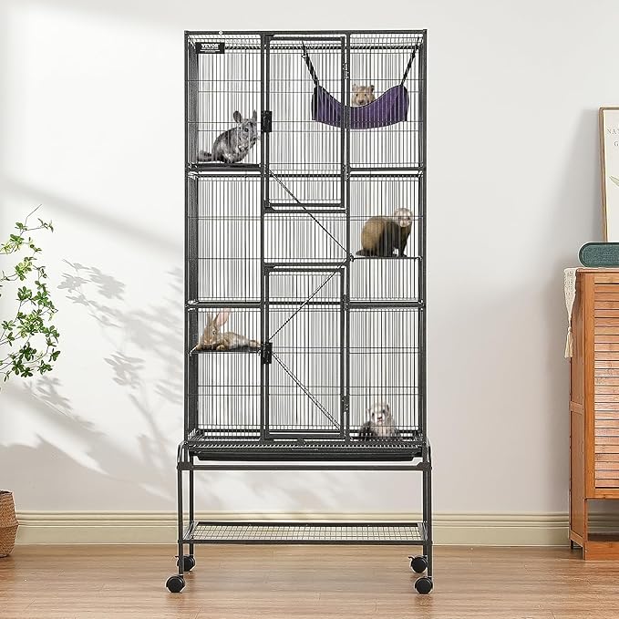 VEVOR 69" Rolling Metal Ferret Cage, Large 4-Tier Cage, Small Animal Cage with Ramps & Tray, Easy to Set up for Pet Mice, Hamster, Guinea Pig, Chinchilla, Squirrel, Hedgehogs, Bunny