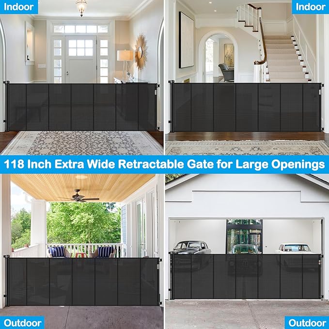 Reinforced 42" Extra Tall X 159" Extra Wide Retractable Pet Gate for Dogs Stop Babies and Pets from Drilling Through Outdoor Retractable Baby Gates Extra Tall Retractable Dog Gate Extra Wide Baby Gate