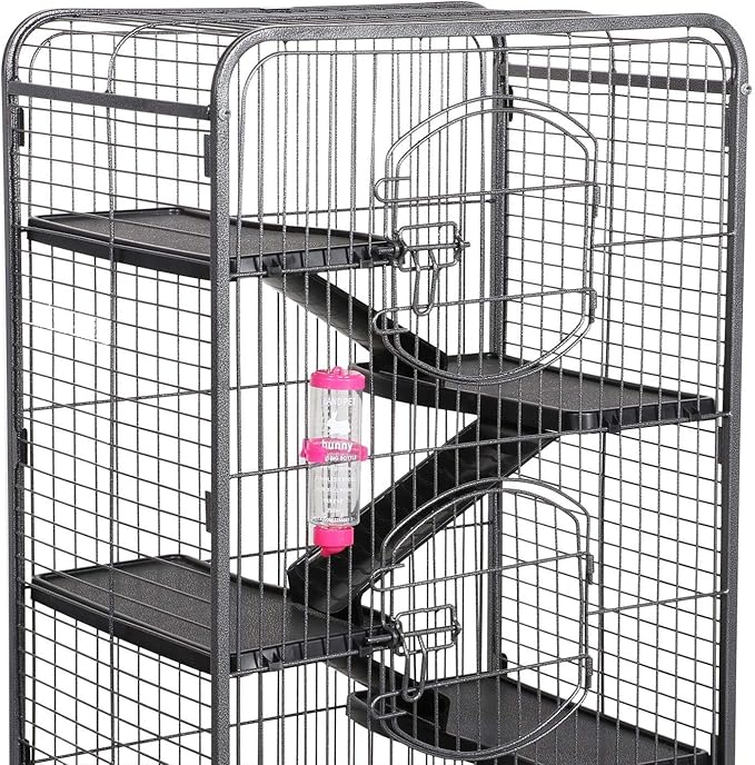 Metal 6 Levels Ferret Cage Playpen for Rabbit Chinchilla Squirrels w/3 Doors/Bowl/Water Bottle 25.2 x 16.9 x 51.6 Inch Black