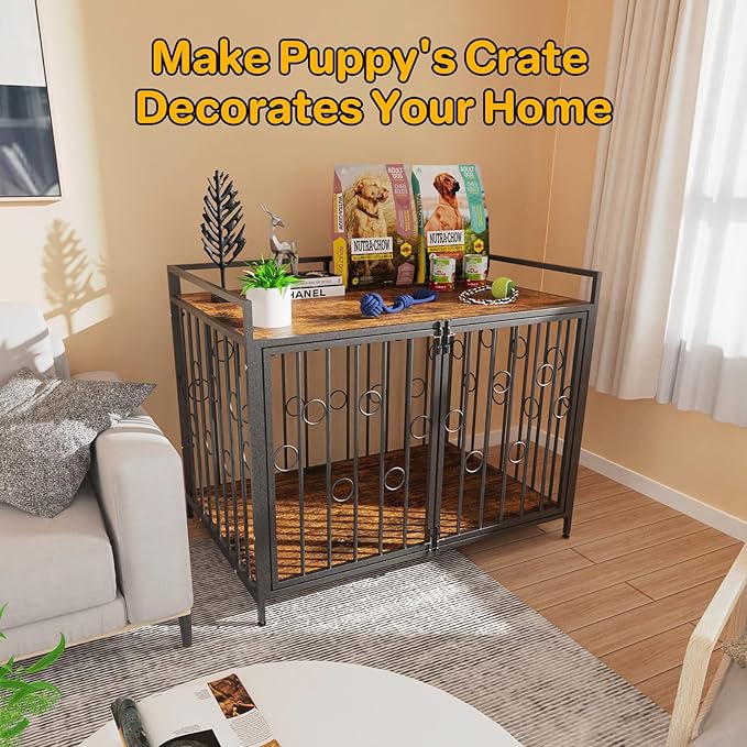Furniture Style Dog Crate 38 Inch for Small Dogs, Heavy Duty Escape-Proof Dog Kennel with 4 Safety Latches, Decorative Wood Dog House Indoor with Water-Resistant Top, Modern Pet Crate End Table