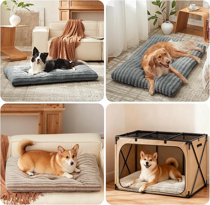 FURTIME Washable Dog Bed Large Sized Dogs, Deluxe Dog Crate Beds Comfy Fluffy Kennel Pad Anti-Slip Pet Sleeping Mat, Machine Washable Dogs Pillow, 35"x23"x3.5", White