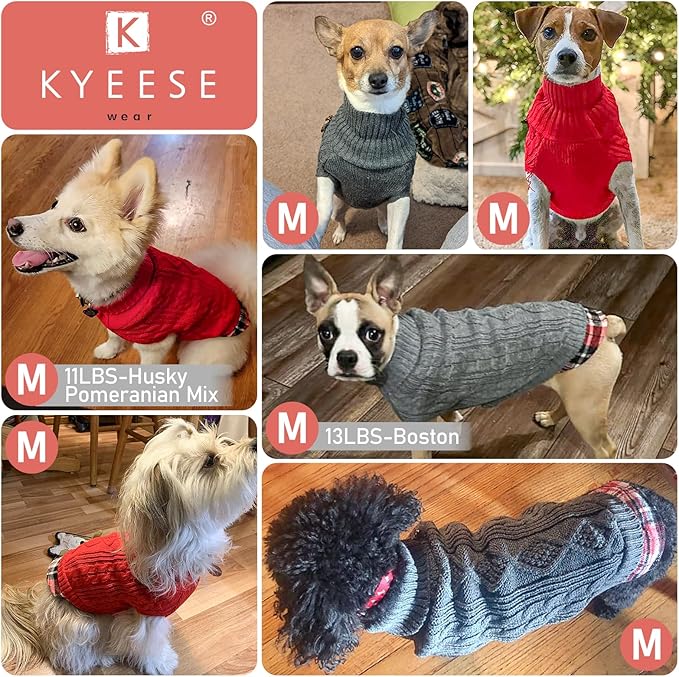 KYEESE Dog Sweater Soft Pullover Dog Sweaters for Small Dogs Girl Stretchy Knitwear Cat Clothes Comfy Pet Coat for Fall Winter Cold Weather Warm Turtleneck Small Dogs Sweater with Gingham Patchwork