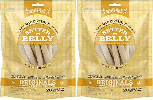 Better Belly Chicken Liver Small Rawhide Rolls, 20-Count (Pack of 2)