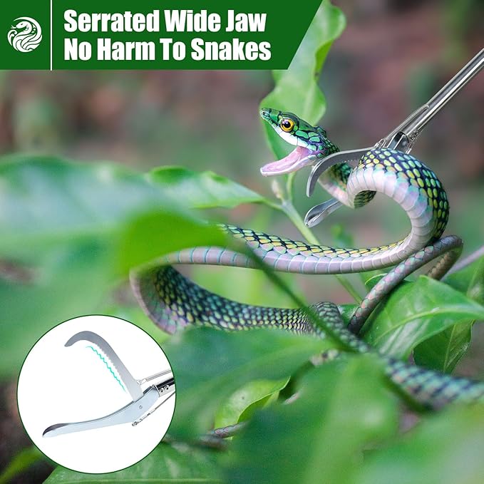 IC ICLOVER Snake Grabber Tool, 47" Snake Tongs + 39" Telescopic Snake Hook Stick, Professional Heavy Duty Snake Catcher Handling Tools Set for Moving Catching Pick-Up Transport Rattle Snakes Reptile
