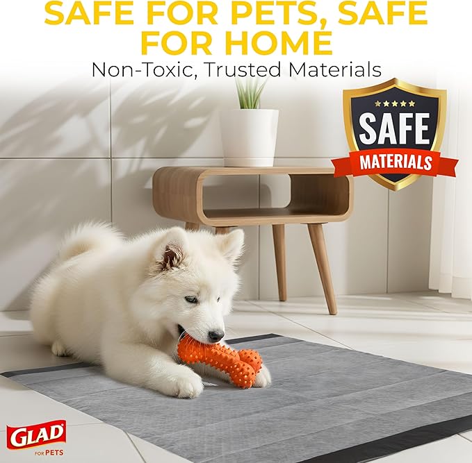 Glad for Pets Black Charcoal Puppy Pads - 6-Layer Leak-Proof Construction, Activated Carbon Odor Control, Pheromone Attractant - Disposable Dog Pee Pads for Potty Training, 23 x 23 in, 100 Count