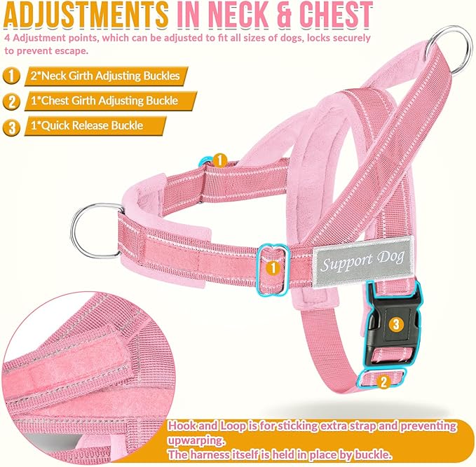 SlowTon No Pull Dog Harness - Heavy Duty Dog Harness and Leash Set for Medium Large Dogs, Reflective Tactical Harness with Soft Padded and Front Clip for Easy Walk and Training (PI, XL)