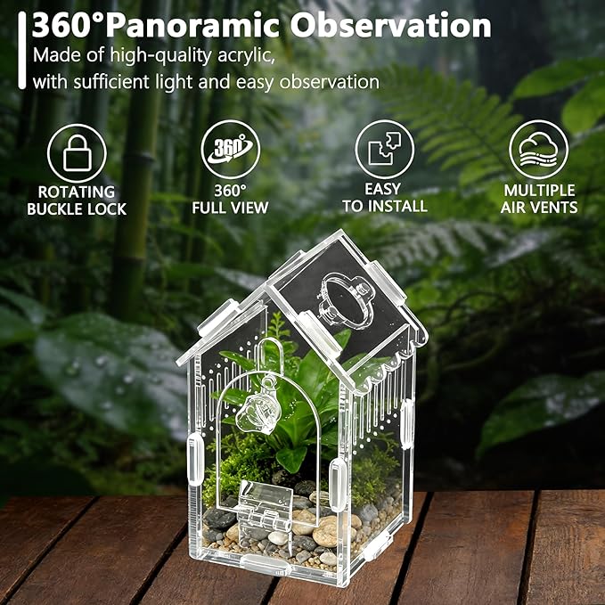 Jumping Spider Enclosure 3.15"×3.15"×5.6" - Magnetic Front Opening Acrylic Terrarium with Ventilation, Escape-Proof Habitat for Tarantulas, Mantis & Small Reptiles, No-Tool Easy Assembly