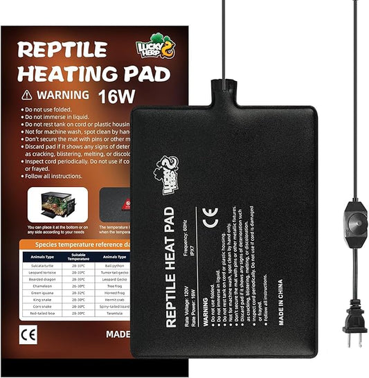 LUCKY HERP Reptile Heat Pad 8x12 Inch 16w, Under Tank Terrarium Heating Pad with Adjust Knob, Reptile Heat Mat for Turtle, Lizard, Hermit Crab, Frog, Snake