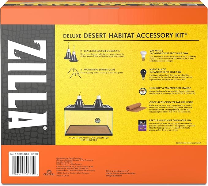 Zilla Desert Habitat Accessory Kit, Starter Kit for Reptiles, Easy Start for Desert-Dwelling Reptiles, Includes Lighting, Bedding and Food, Ideal for Size 10G Terrariums