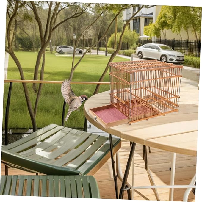 Bamboo Woven Small Bird Cage Lightweight Portable Carrier for Parakeet Finch and Canary Travel for Small Birds Stylish Design for Outdoor Use